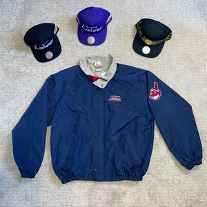 VINTAGE CLEVELAND INDIANS WINDBREAKER LIGHT JACKET SIZE LARGE MLB EMBROIDERED